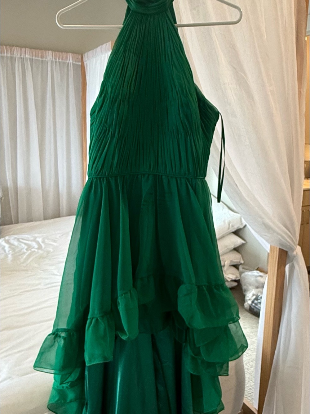 Emerald Green Halter Ruffle Dress